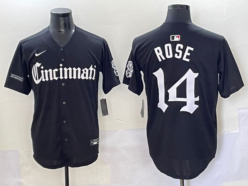 Men 2025 Cincinnati Reds #14 Rose Black Five generations Joint Name Nike MLB Jersey style 15->cincinnati reds->MLB Jersey